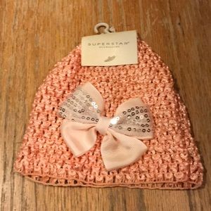 Crochet Baby hat in pink with bow knitted must bundle